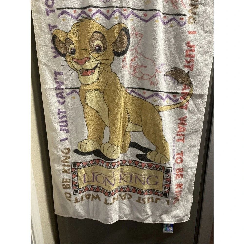 Vintage Disney Lion King Beach Towel Simba Just Can't Wait to be King Franco 90s
